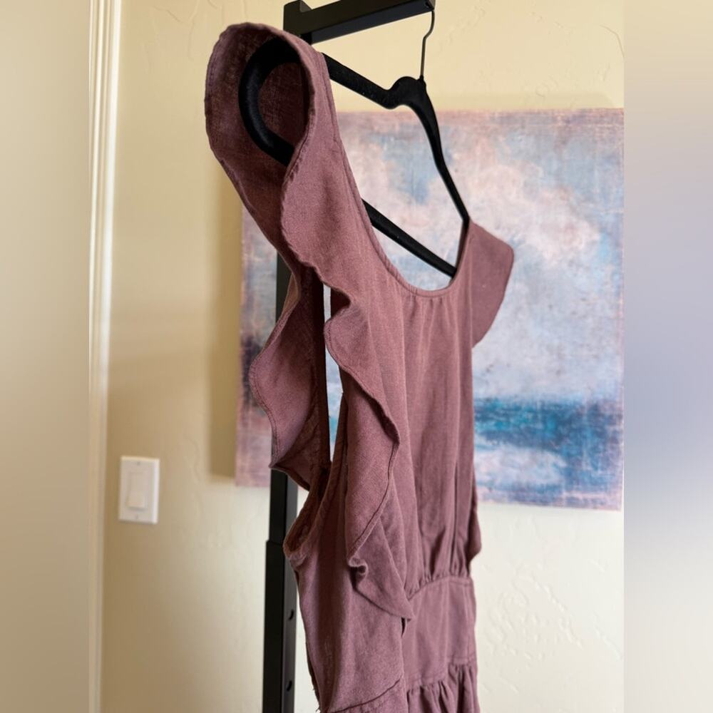 Free People Erin Tie Back Linen Mini Skater Dress Brown Women’s Size Small - Picture 3 of 8